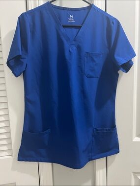 Classic V-Neck Medical Scrub Top - Royal Blue Size M Stretchy Material
